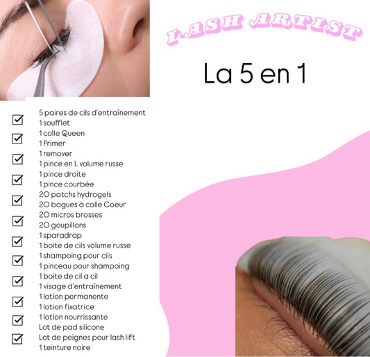 Pack full lash artist  5 en 1 – Cil à cil, Mixte & Volume Russe, pose Wispy,lash lift teinture  + Kit inclus