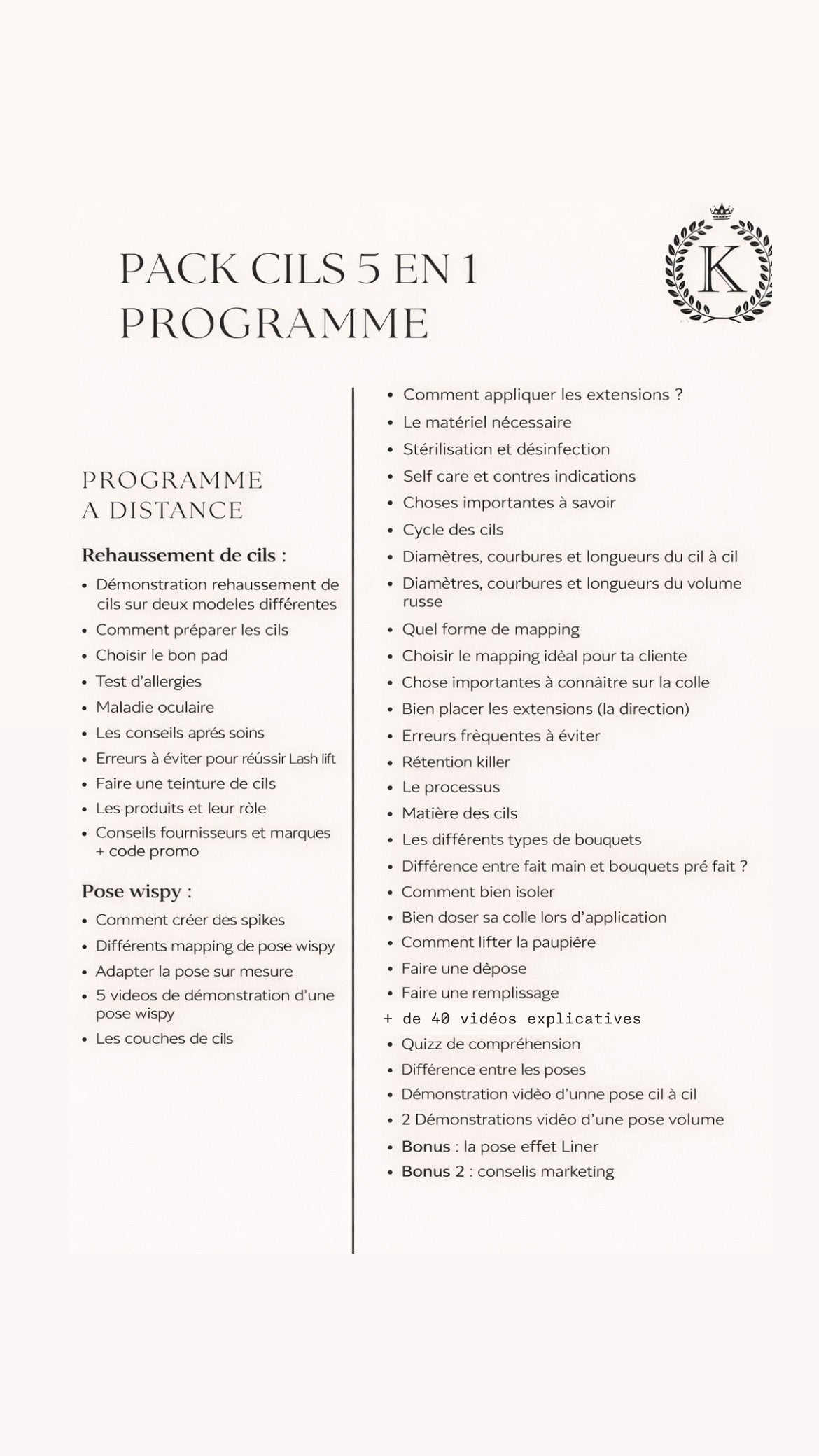 Pack full lash artist  5 en 1 – Cil à cil, Mixte & Volume Russe, pose Wispy,lash lift teinture  + Kit inclus ( à distance )