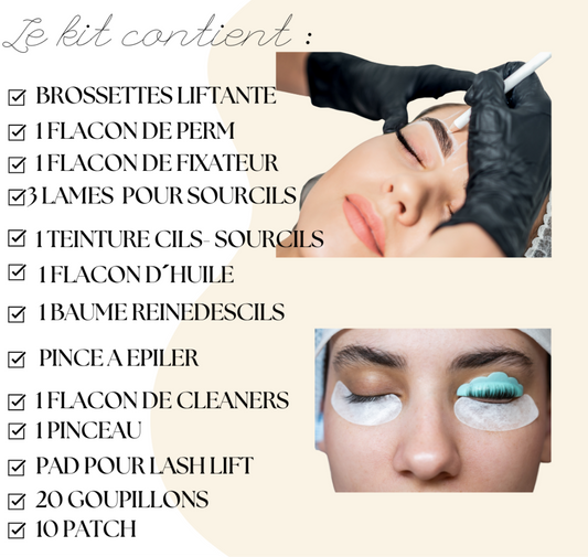 Pack 2 en 1 :  Brows lift, mapping , teinture & rehaussement de cils + kit inclus