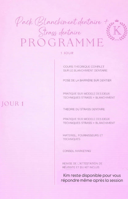 Pack 2 en 1 : formation blanchiment dentaire et strass dentaire + kit inclus sur place (1 jour)
