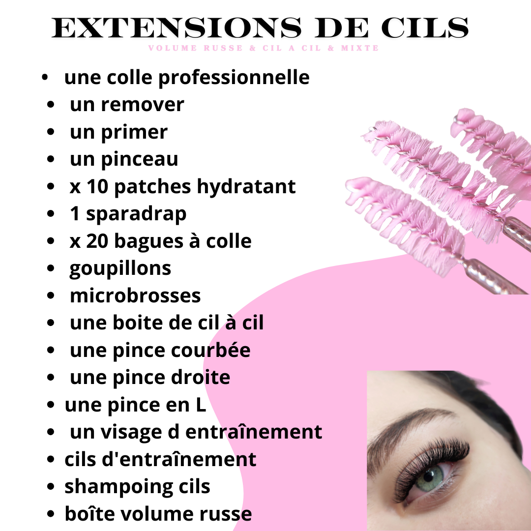 pack 3 en 1 : cil a cil + pose mixte et volume russe + kit inclus sur place (2 jours)