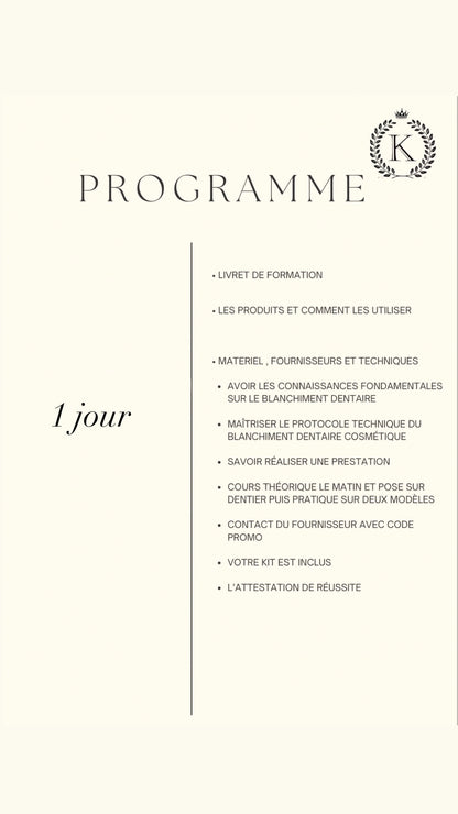 blanchiment dentaire + kit inclus sur place (1 jour)