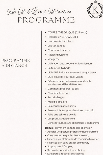 Pack 3 en 1 :  Brows lift, mapping , teinture hybride & rehaussement de cils + kit inclus ( à distance )