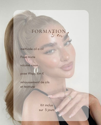 Pack full Lash artist 5 en 1 :cil à cil,mixte,volume russe , pose Wispy,lash lift teinture + kit inclus sur place (3 jours)