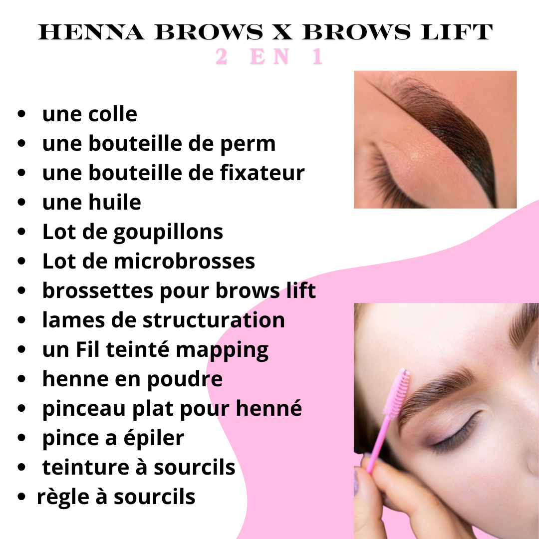 Pack 3 en 1 brows lift et teinture hybride avec structuration des sourcils + Henna Brows + kit inclus (à distance)