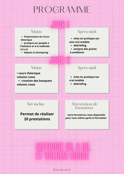 pack 3 en 1 : cil a cil + pose mixte et volume russe + kit inclus sur place (2 jours)