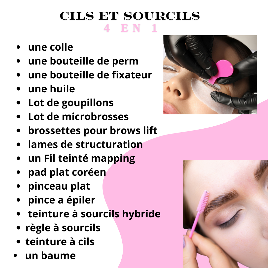Pack 4 en 1 brows lift et teinture hybride avec structuration des sourcils + Lash lift & lash lift coréen  + kit inclus sur place  (sur place 2 jours)