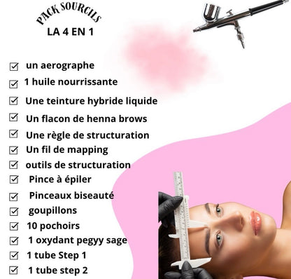 Pack 4 en 1 air brush brows,brows lift,henna brows et restructuration + kit inclus sur place (2 jours)