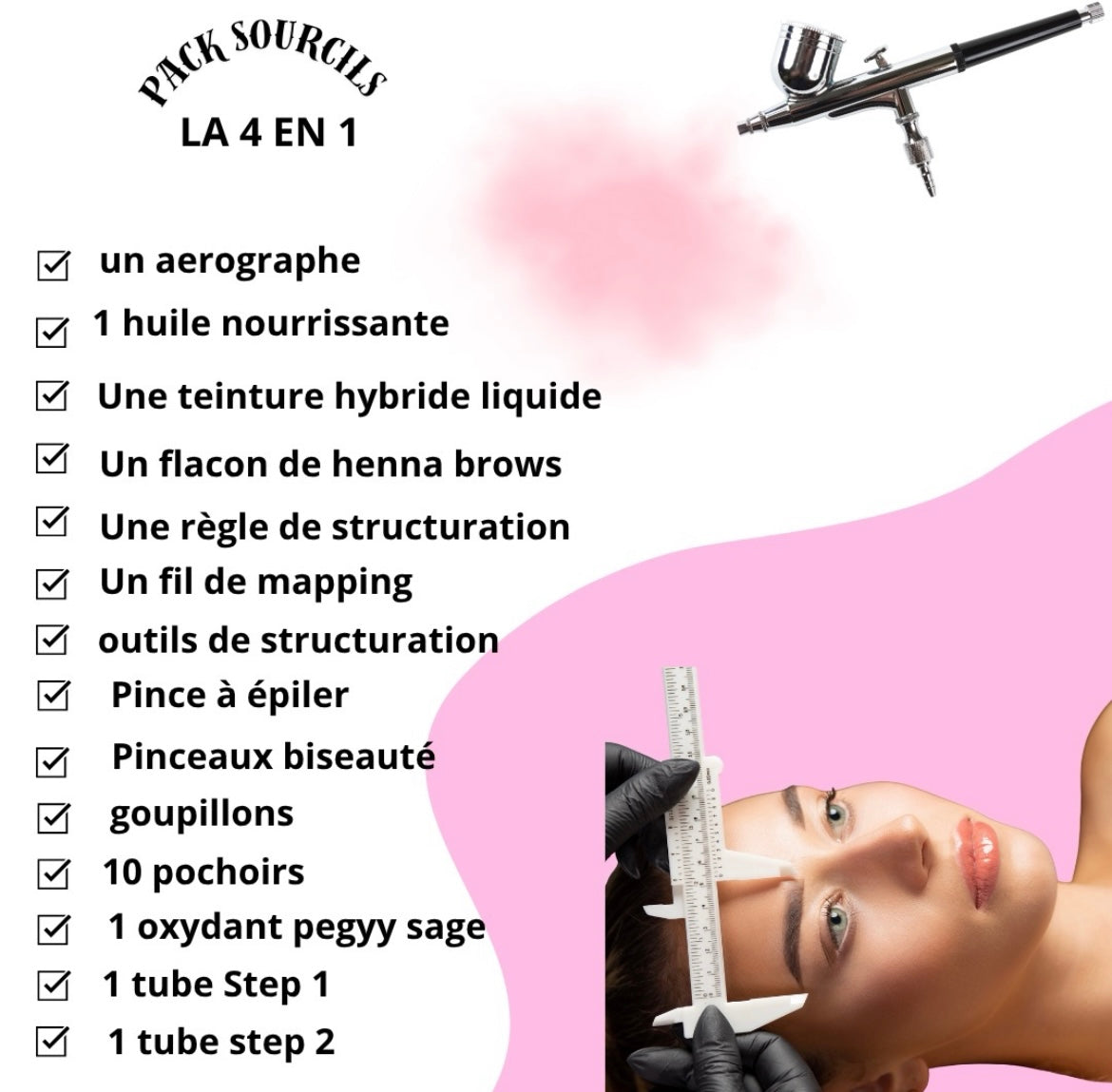 Pack 4 en 1 air brush brows,brows lift,henna brows et restructuration + kit inclus ( à distance )