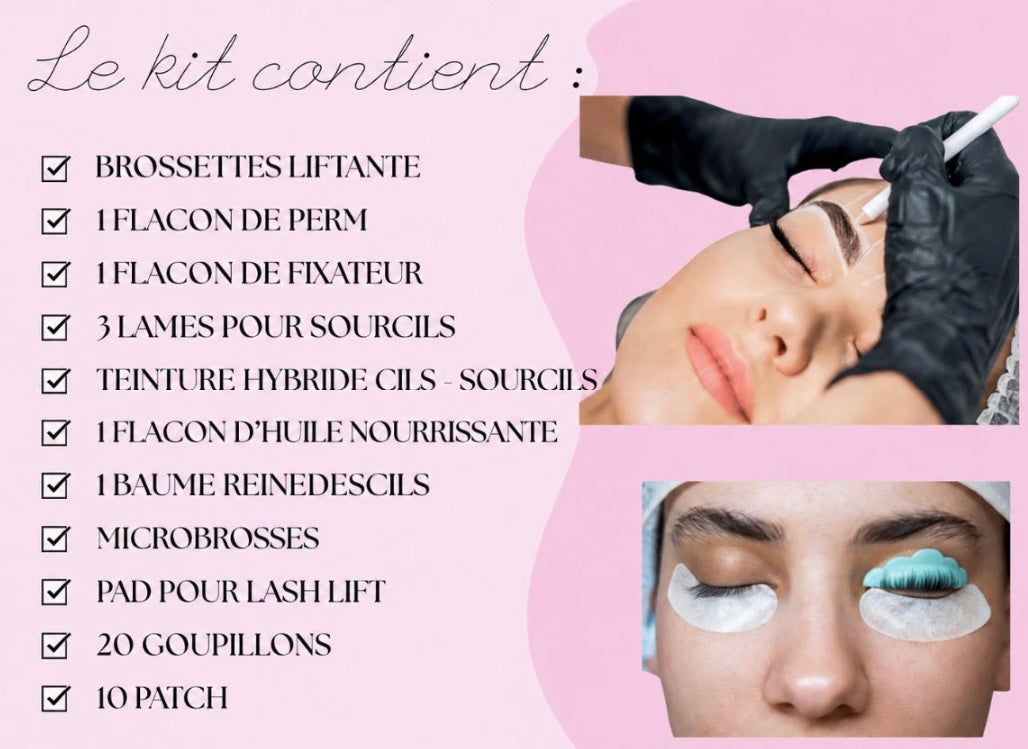 Pack 3 en 1 :  Brows lift, teinture hybride & Lash lift + kit inclus sur place (sur place 1 jour)