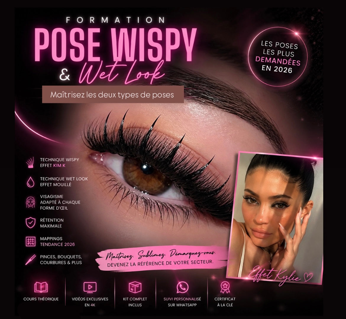 Pack 2 en 1 : pose Wispy Kim K & Wet + kit inclus (à distance)
