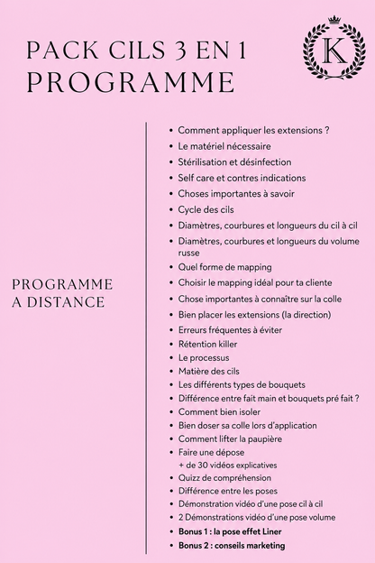 Pack 3 en 1 – Cil à cil, Mixte & Volume Russe + Kit inclus (à distance )