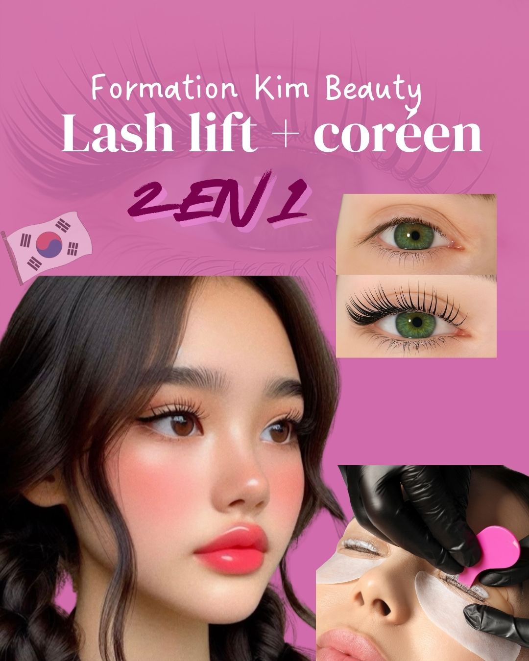 Pack 2 en 1 :Lash lift classique + Lash lift coréen et teinture, soin kératine + kit inclus (sur place 1 jour)