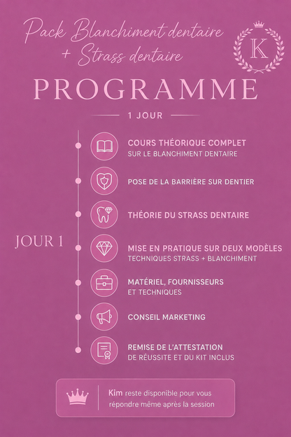Pack 2 en 1 : formation blanchiment dentaire et strass dentaire + kit inclus (sur place)